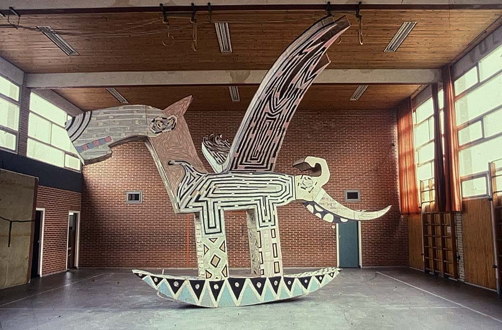 giant cardboard rocking horse in my studio 1993