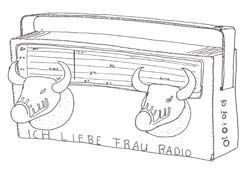 tekening van een radio met twee stierenkoppen, &copy; Andr&eacute; Boone