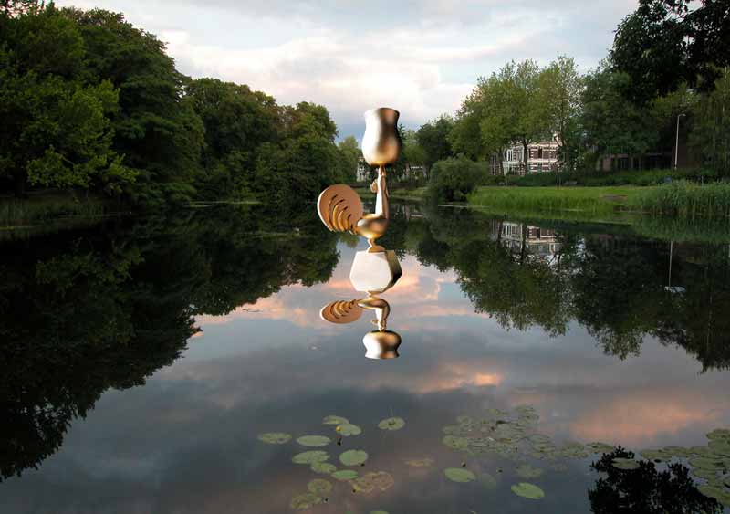 een montage van het ontwerp in de vijver van Deventer &copy; Andr&eacute; Boone